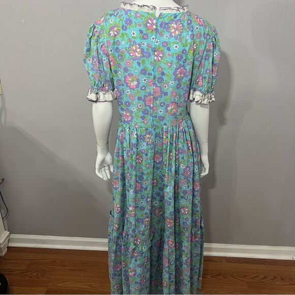 ‎RARE 70's cottagecore hand made blue floral dress - M - Picture 9 of 13